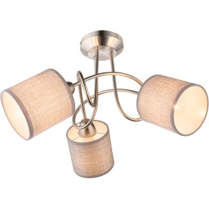 Globo Deckenleuchte PACO, Nickel matt, mit drei grauen Textilschirmen. Moderne Deckenlampe.