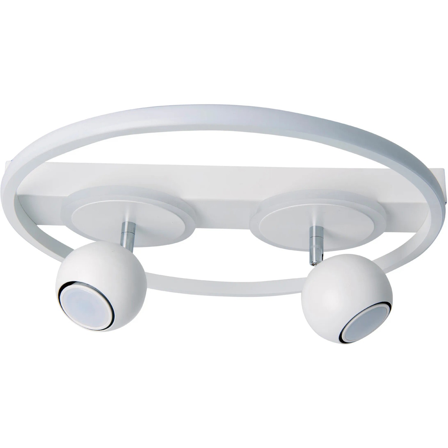 Moderne, weiße LED-Deckenleuchte Ronda mit 2 Spots und LED-Ring, 40 cm Durchmesser.