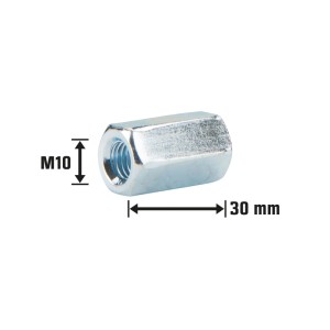Sechskantmuffe SW17, M10x30mm, verzinkt für Schraubenverbindungen.