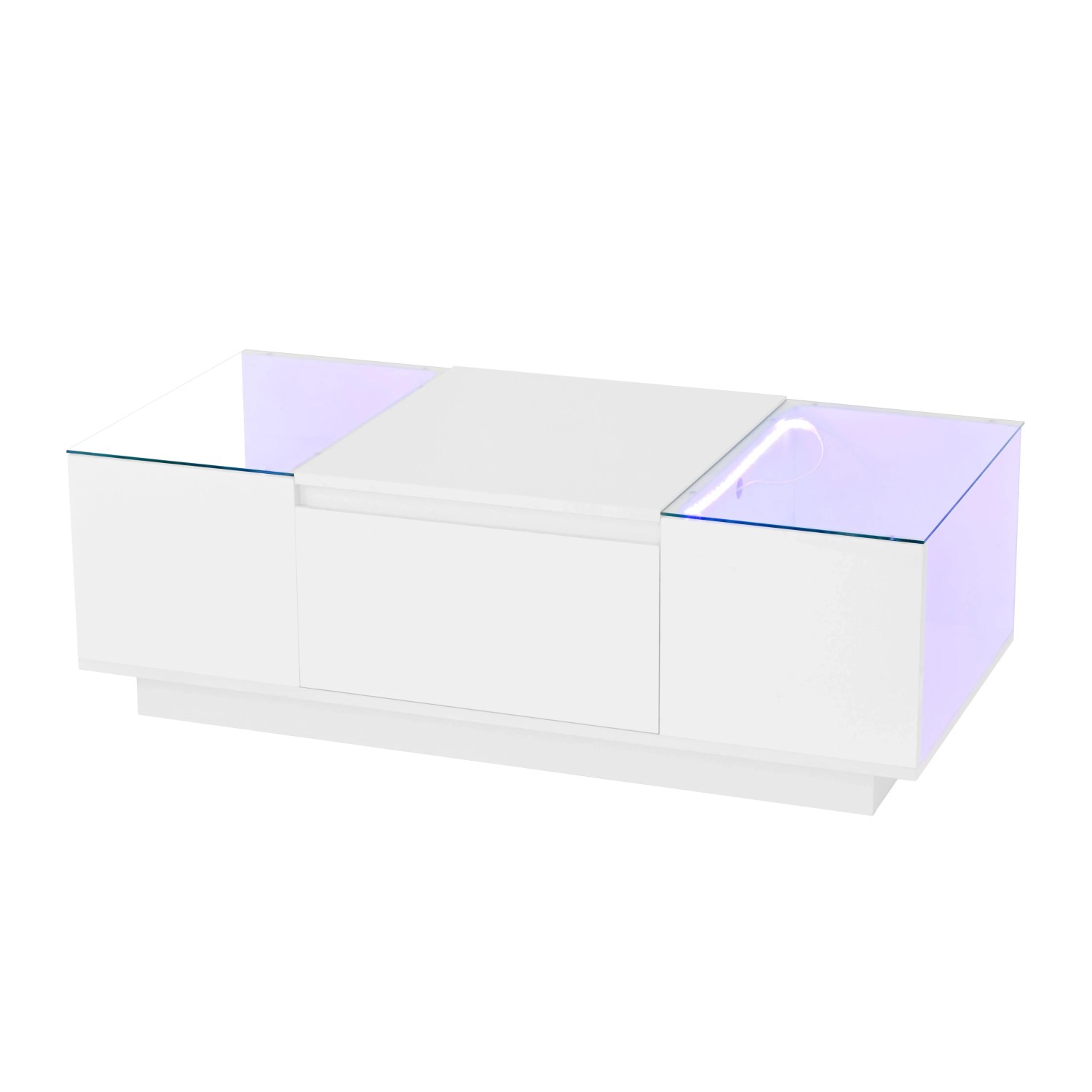 Okwish Couchtisch Mit Stauraum/Led/Glasplatte/2 Schubladen Wohnzimmertisch 105 × 50 Cm Weiß