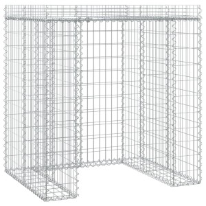 Leere, silberne VidaXL Gabionen-Mülltonnenbox aus verzinktem Eisen, 110x91x120 cm, für den Garten.