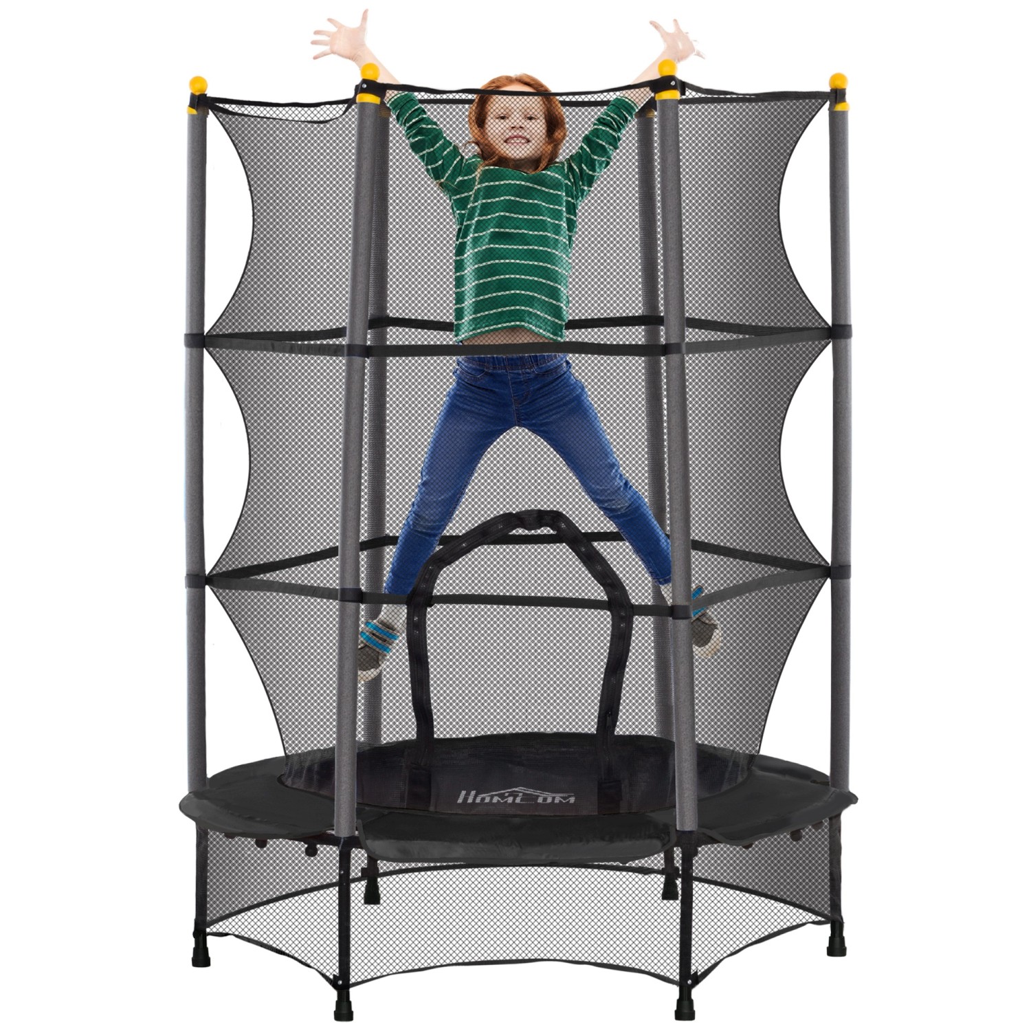 HOMCOM Kids Trampoline Stahl Kunststoff Schwarz 140L x 140B x 190H cm