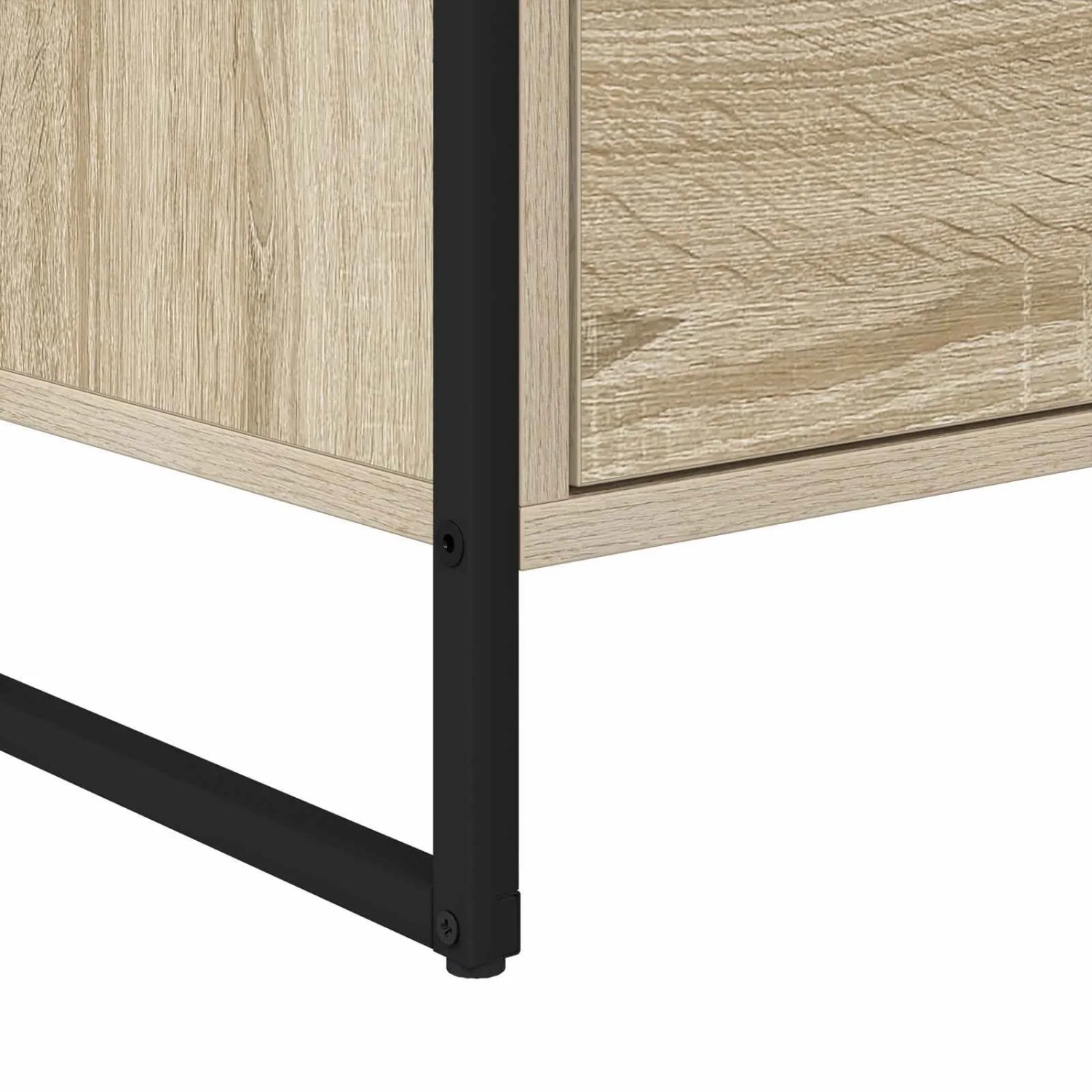 Detail des vidaXL Seitenschranks Sonoma: Holzwerkstoff in Holzoptik, schwarzes Metallbein.