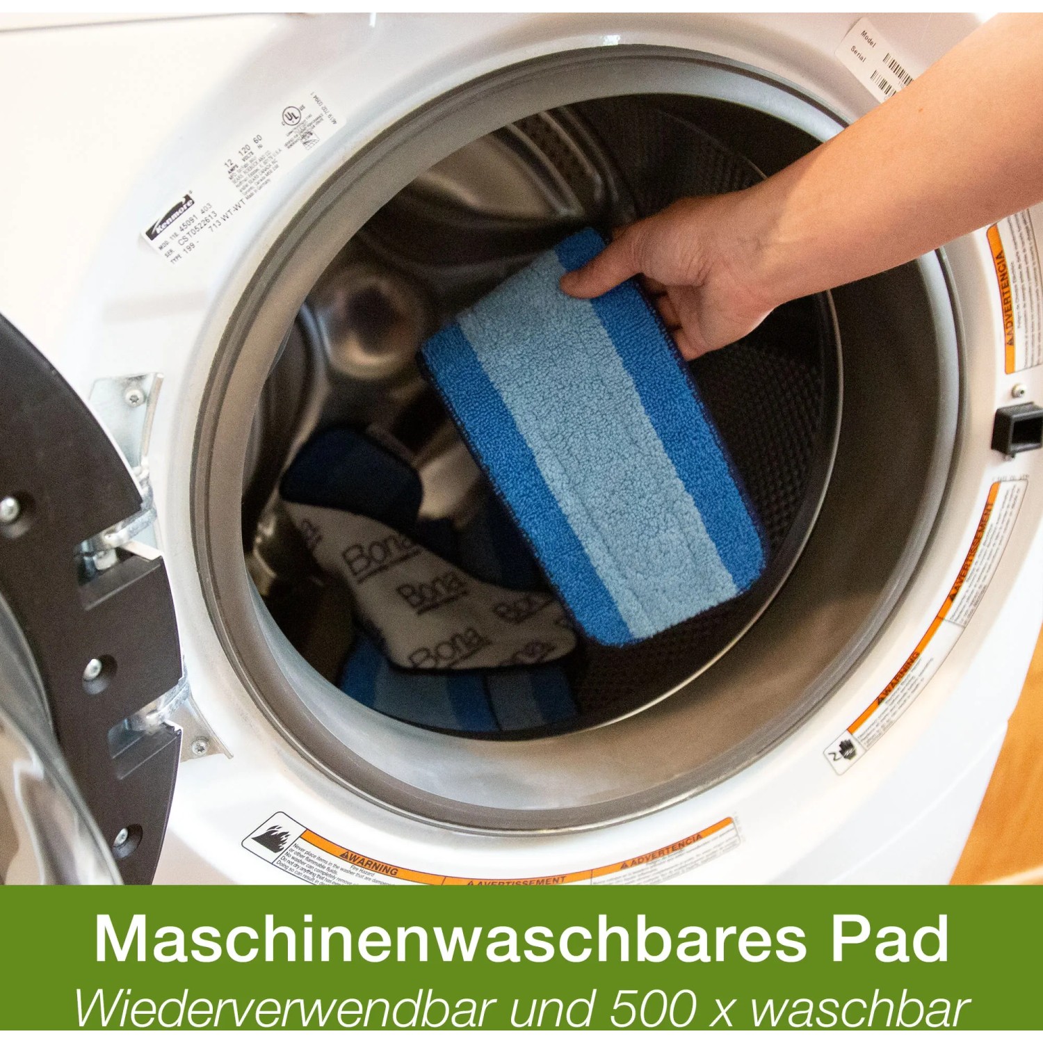 Bona Premium Spray Mop Pad in Waschmaschine. Waschbares Pad für Hartbodenreinigung.