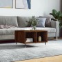 vidaXL Couchtisch, braune Eichen-Optik, mit Fächern und Metallbeinen. Moderner Tisch für Wohnzimmer.