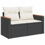 Schwarze 9-tlg. vidaXL Garten-Sofagarnitur aus Polyrattan mit cremeweißen Kissen.