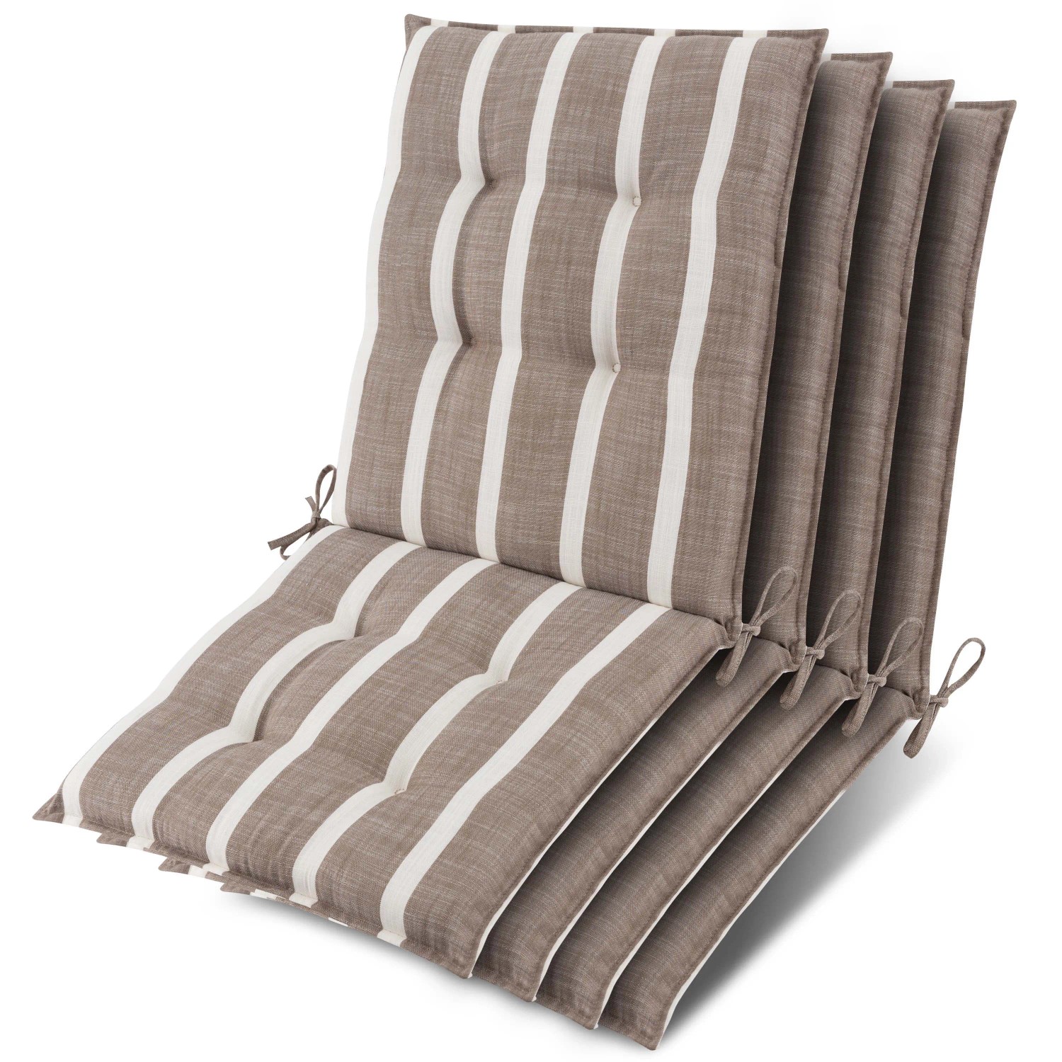 Beautissu 4x Niederlehner Auflage Sun-NL 100x50x8cm Beige-Weiß-Gestreift