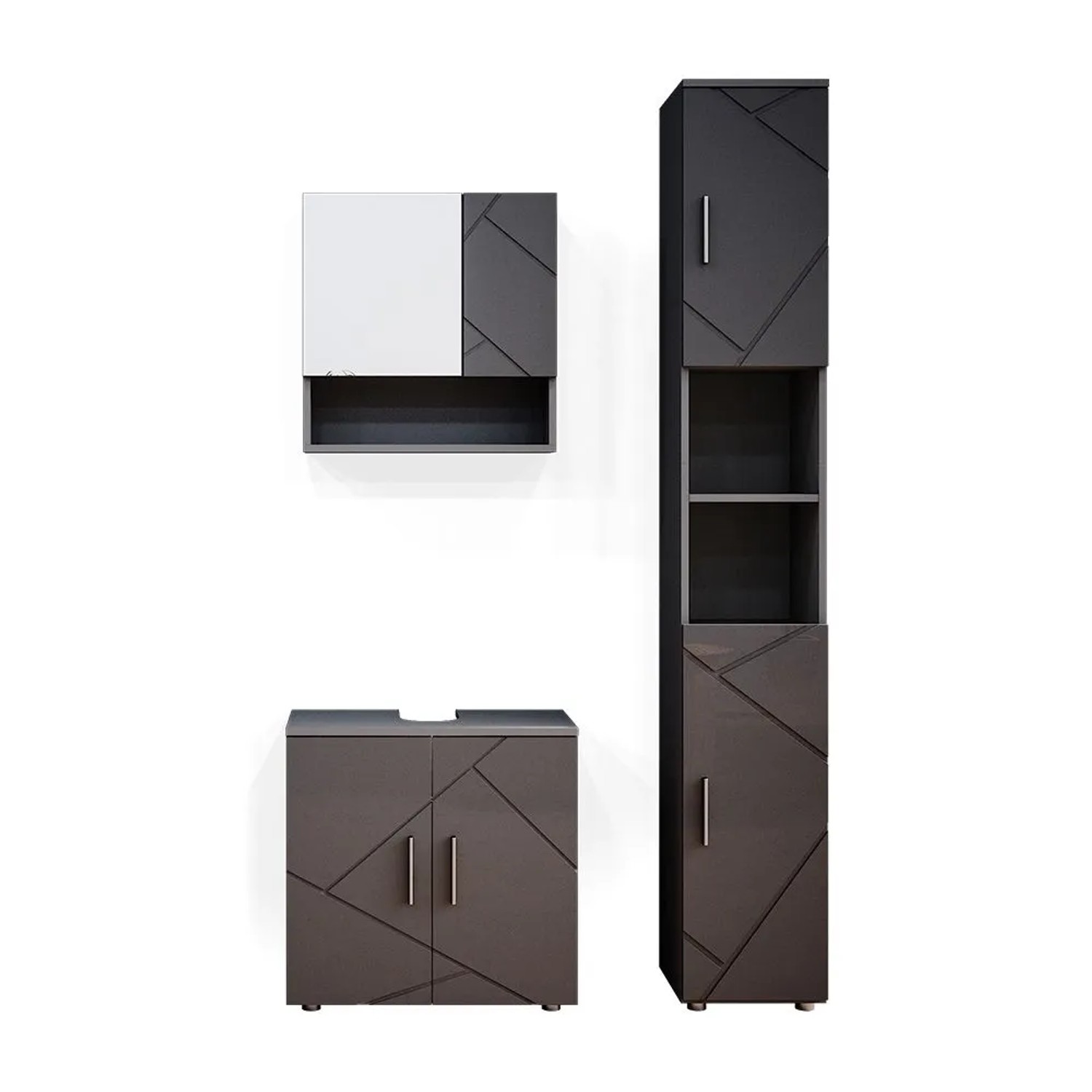 Vicco Badmöbel-Set Irma Anthrazit Hochglanz 60 x 59 3-teilig