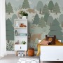ESTAhome Fototapete Wald mit Tieren im Kinderzimmer, grüne Vliestapete.