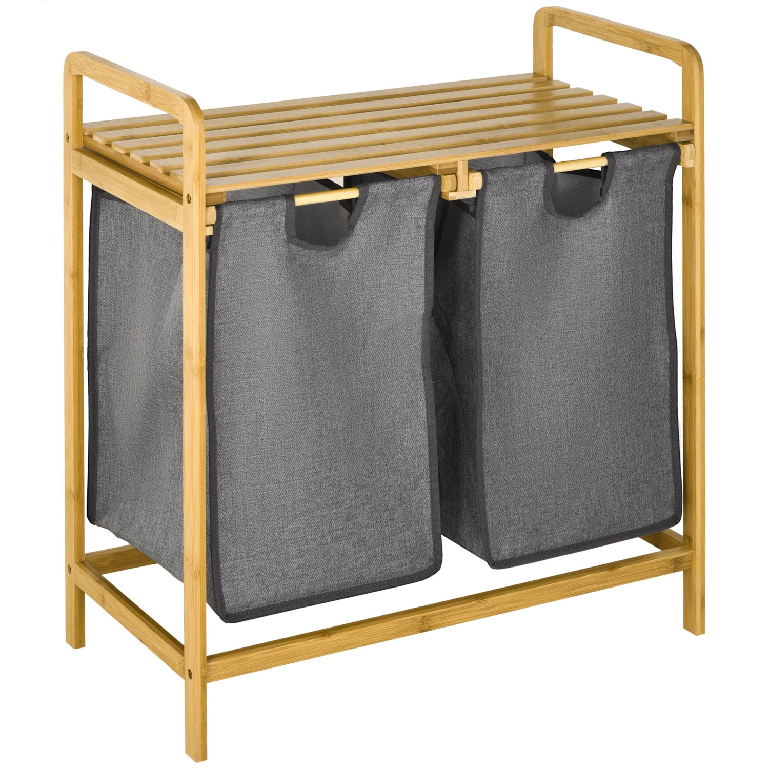 HOMCOM Wäschekorb mit 2 Abnehmbaren Wäschesäcke Bambus Grau 63,5 x 33 x 73 cm