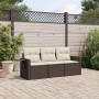 Braune 3-tlg. vidaXL Garten-Sofagarnitur aus Rattan mit cremefarbenen Kissen.