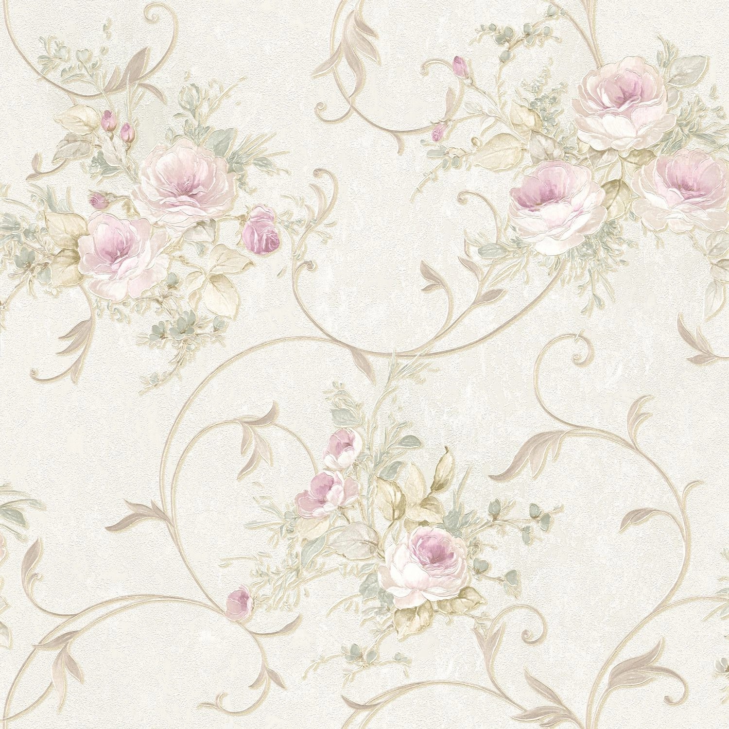 PROFHOME 304202-GU Blumen Tapete Floral Matt Rosa Grün Creme 0,53 m x 10,05 günstig online kaufen
