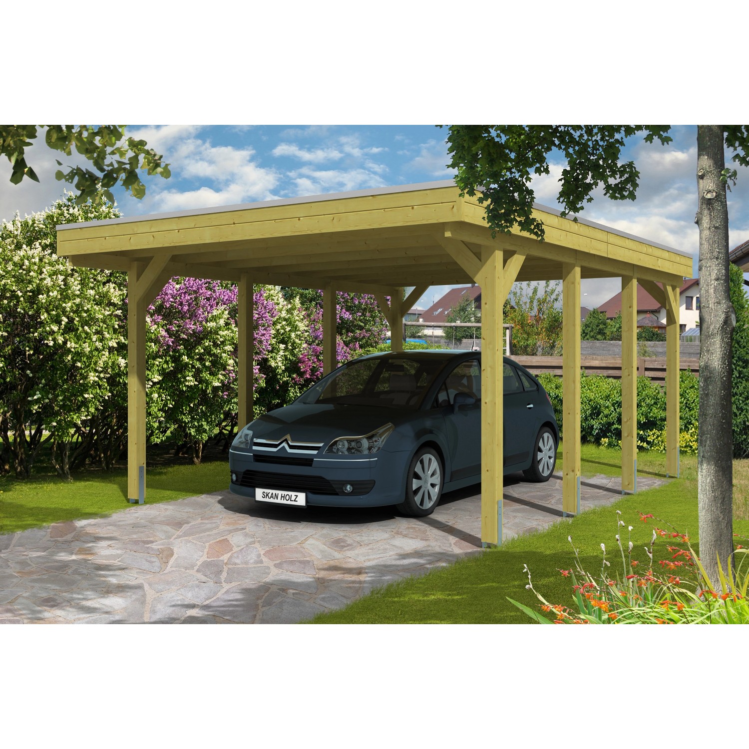 Skan Holz Flachdach-Einzelcarport Friesland 397 cm x 555 cm