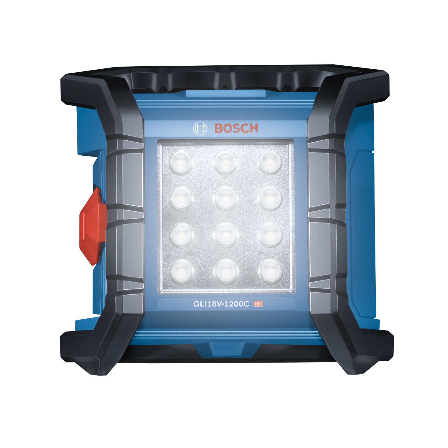 Bosch Professional Akku-Lampe GLI 18V-1200 C Solo, blaue Baustellenlampe mit 12 LEDs.