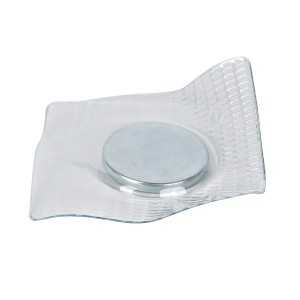 Fix-o-moll Neodym Magnet zum Einnähen, 4er Pack, silberner Magnet in transparenter Kunststoffhülle.