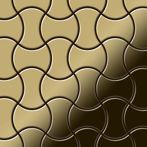 Hochglänzende, goldene Mosaikfliesen aus Titan im Massiv-Metall-Design.