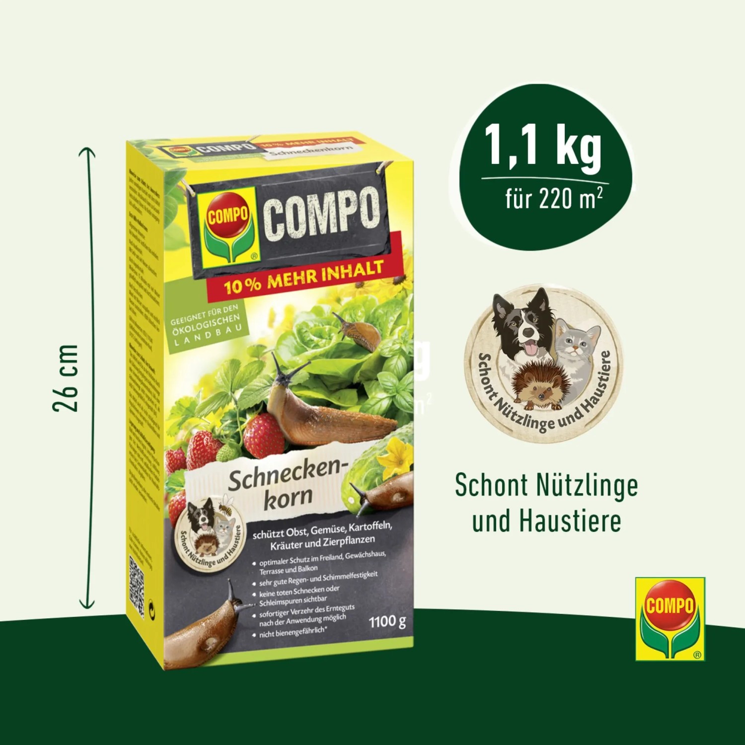 Compo Schneckenkorn 1100g: Streugranulat gegen Nacktschnecken, schont Nützlinge und Haustiere.