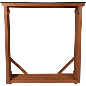 Dobar Kaminholzregal aus Kiefernholz, braun lasiert, mit Bitumendach. Maße: 140x50x143 cm.