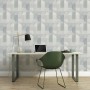 PROFHOME Grafik Tapete Grau mit geometrischem Muster im Arbeitszimmer.