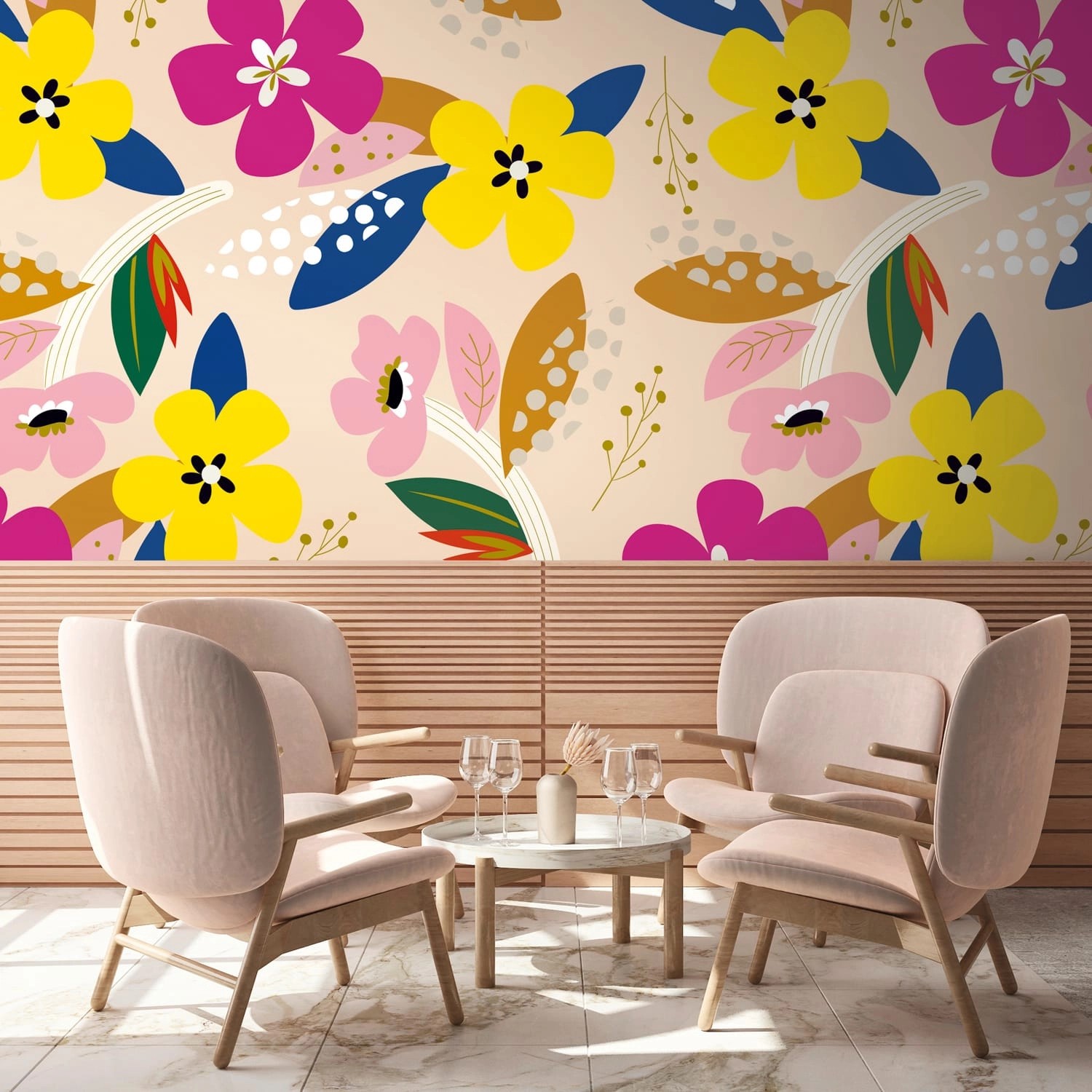 PROFHOME 392091-GU Fototapete Blumen Matt Beige Gelb Lila Blau 1,59 m x 2,8 günstig online kaufen