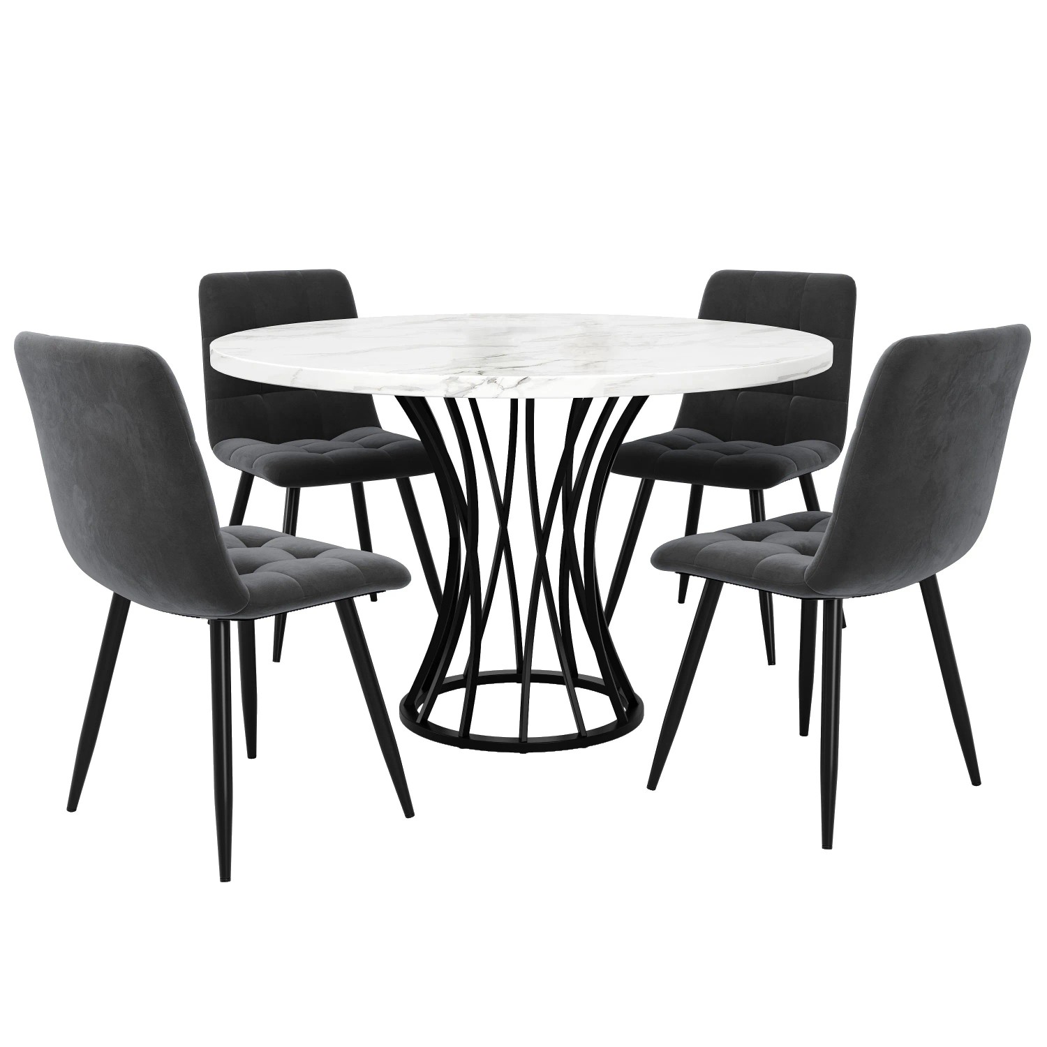 Merax Esstisch Set Rund 80cm Schwarz Grau Samtstühle