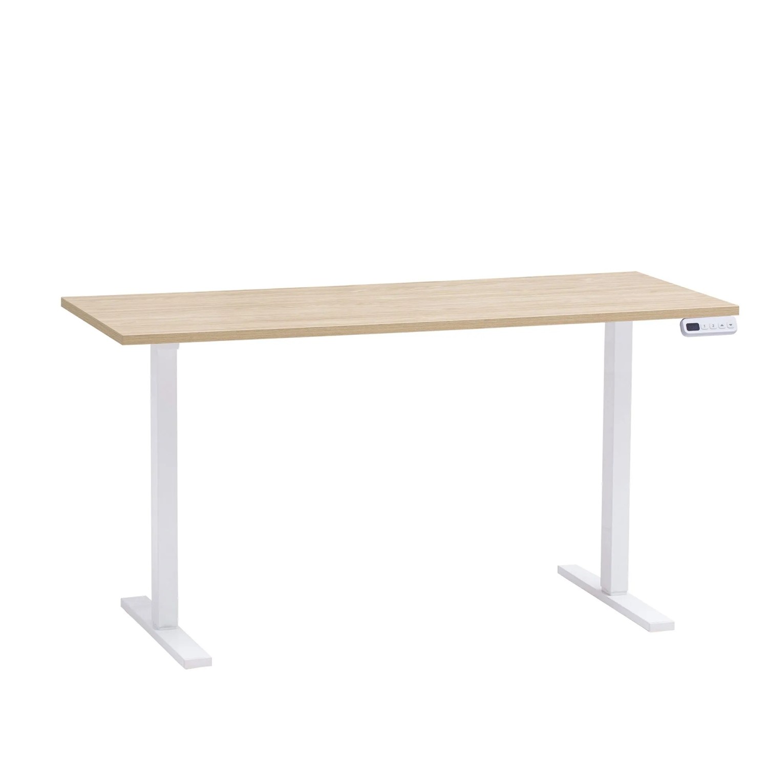 Schildmeyer Schreibtisch Arezzo, Eiche, elektrisch höhenverstellbar, weißes Metallgestell. Moderner Bürotisch.