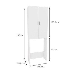 Vicco Waschmaschinenschrank Martha, weiß, 64x190cm, mit 2 Türen. Badregal für mehr Stauraum im Badezimmer.
