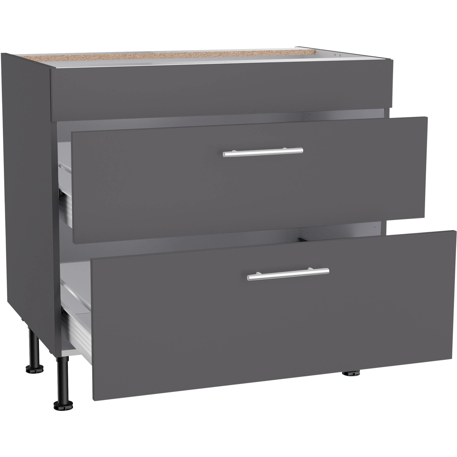 Optifit Unterschrank Ingvar420, 90 cm, Anthrazit matt, mit 2 Auszügen und Edelstahlgriffen.