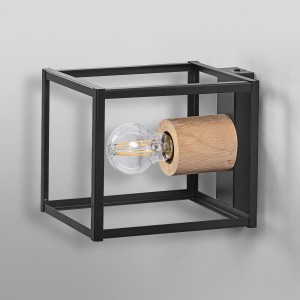 Ledvance Wandlampe Decor Nairobi, schwarz, 17 cm. Wandleuchte mit Holz- und Metallelementen.