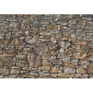 Komar Fototapete Stone Wall: Fototapete mit Steinwand-Optik in Grau- und Beigetönen.