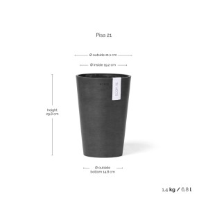 Ecopots Vase Pisa, dunkelgrau, 21x30cm. Elegante Blumenvase für Innen & Außen.