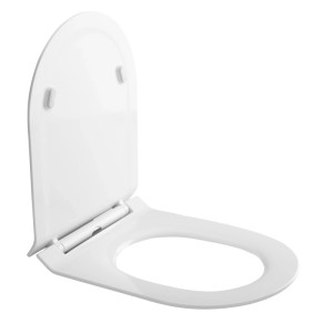 Weißer NEG Slim-Line WC-Sitz aus Duroplast mit Softclose-Absenkautomatik, Deckel geöffnet.