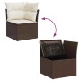 Braune 7-tlg. vidaXL Garten-Sofagarnitur aus Rattan mit cremeweißen Kissen und Stauraum.