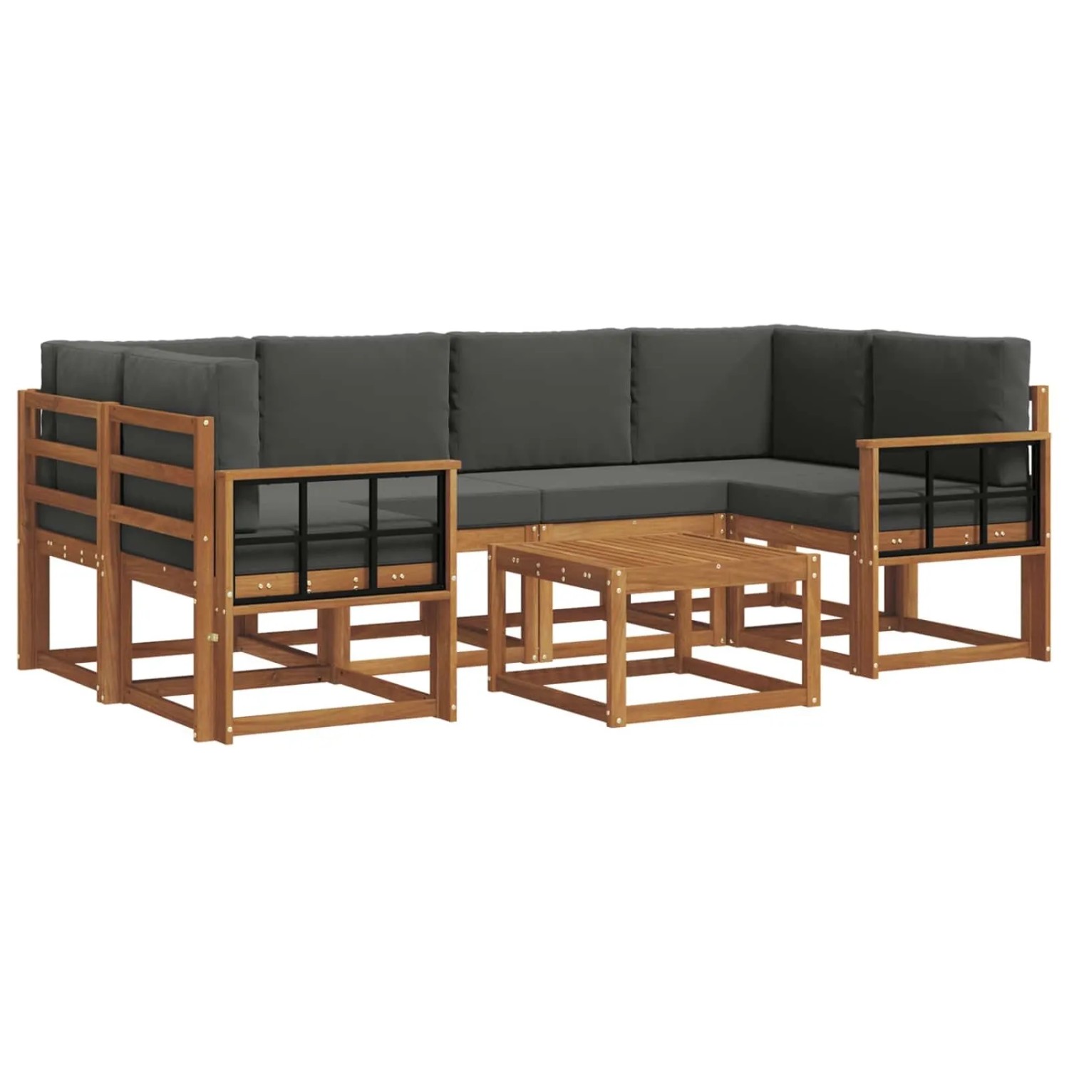 vidaXL Outdoor-Sofagarnitur mit Kissen 7-Tlg Natur und Anthrazit 3366090