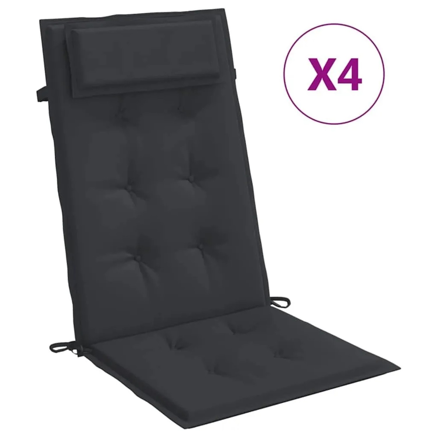 4er-Set vidaXL Hochlehner-Auflagen in Schwarz aus Oxford-Gewebe für Gartenstühle.