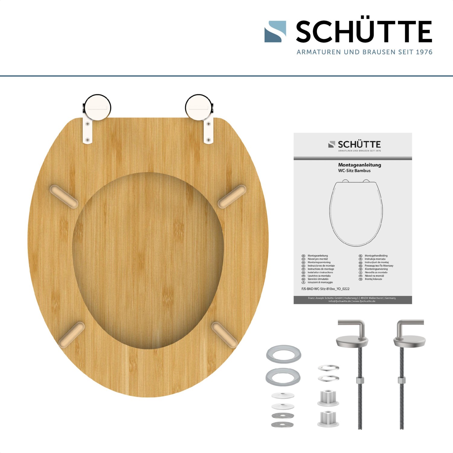Schütte Bambus WC-Sitz Natural Bamboo mit Montageanleitung und Befestigungsmaterial.