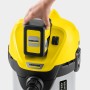 Kärcher Akku-Mehrzwecksauger WD 3 Battery Premium Set mit eingesetztem Akku.
