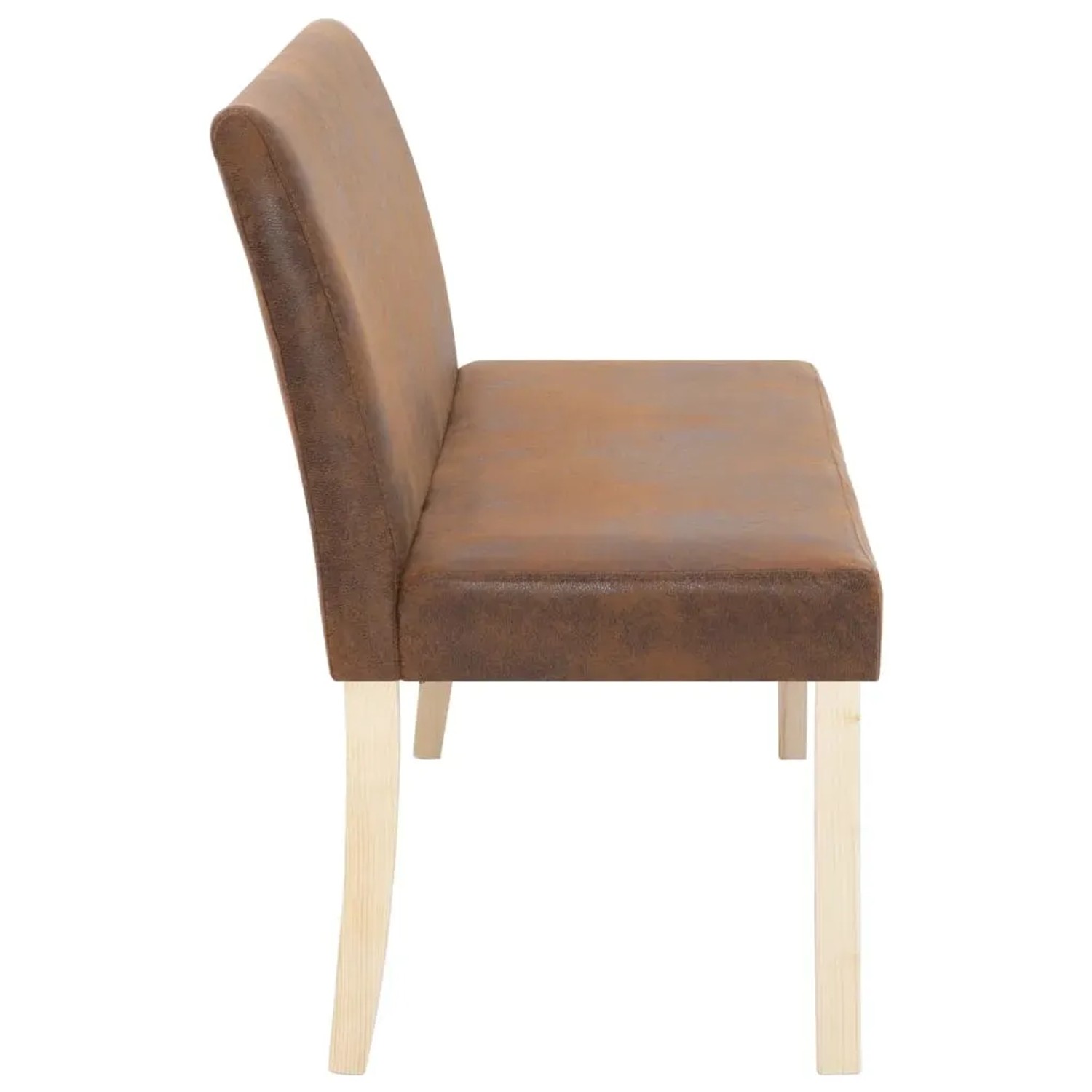 Braune vidaXL Sitzbank (139,5 cm) in Wildleder-Optik mit hellem Holzgestell.
