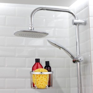 Relaxdays Duschablage aus Edelstahl, silberfarben, zur Wandmontage mit Duschutensilien.