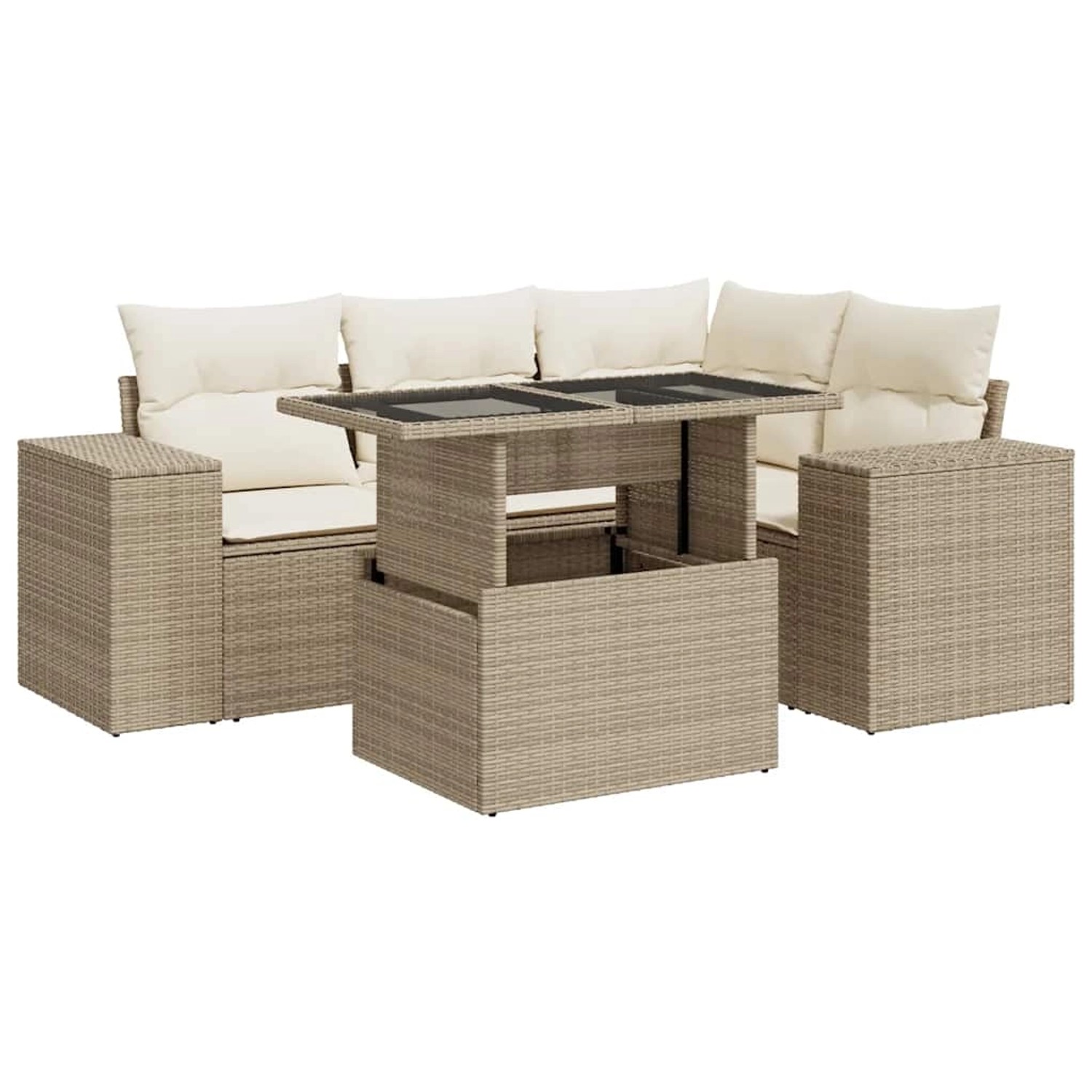 vidaXL 5-Tlg Garten-Sofagarnitur mit Kissen Beige Poly Rattan 3326789 günstig online kaufen
