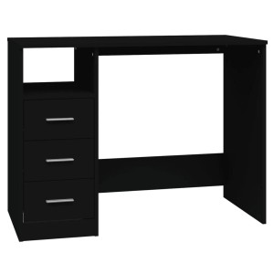 Schwarzer vidaXL Schreibtisch mit 3 Schubladen und offenem Fach aus Holzwerkstoff.