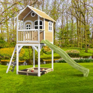 Axi Spielhaus Romy mit Rutsche, braun/weiß, 420x192x320 cm, FSC®-zertifiziert, mit Sandkasten.