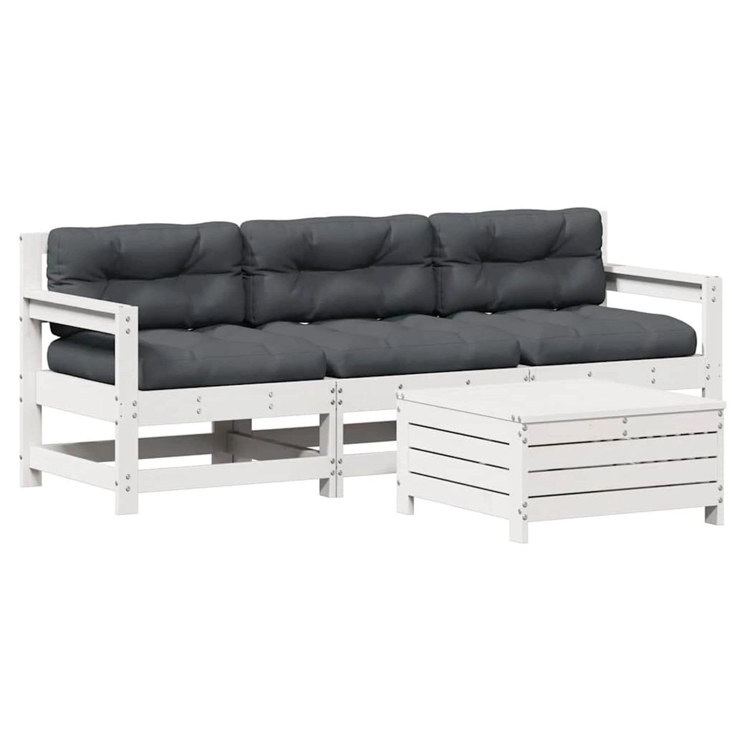 vidaXL 4-Tlg Garten-Lounge-Set mit Kissen Weiß Massivholz Kiefer 3250797