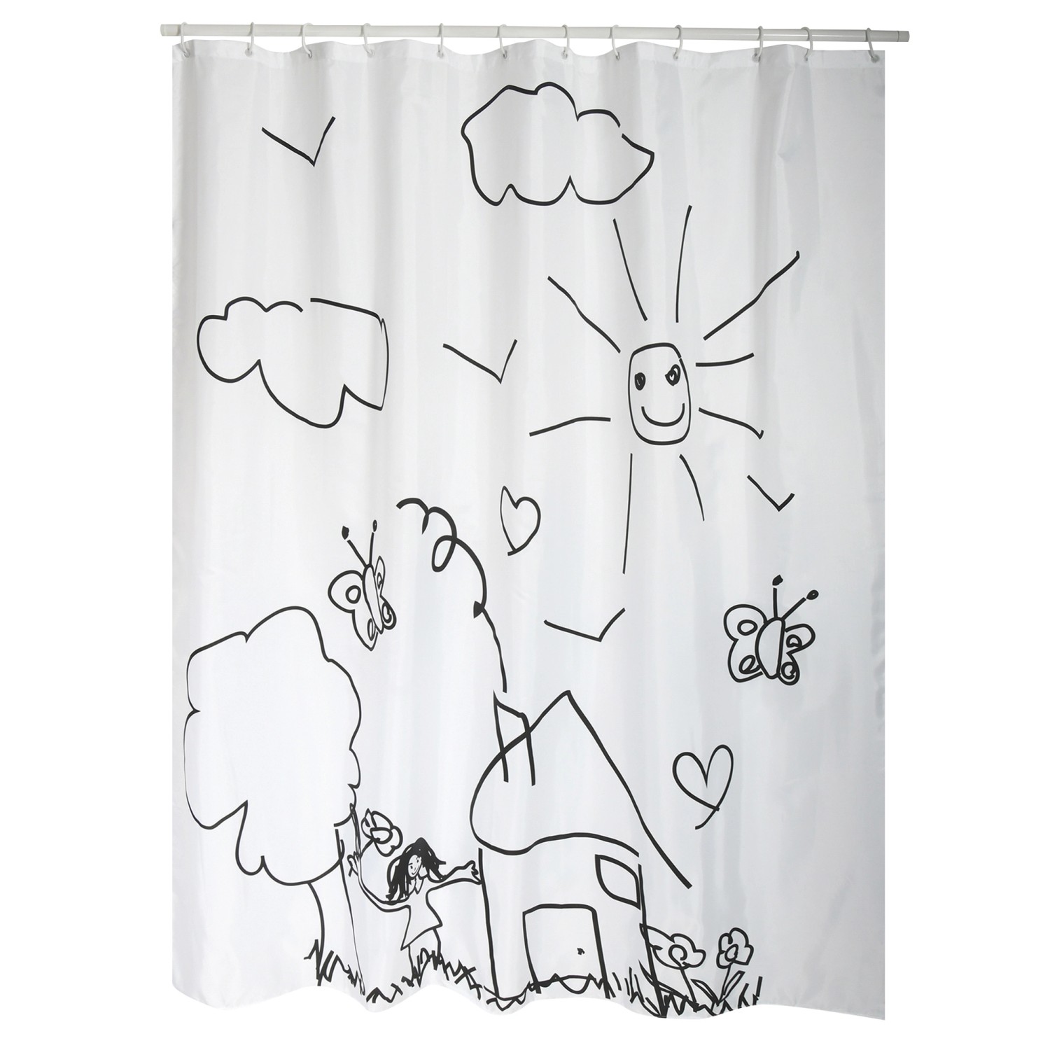MSV Duschvorhang Kindergarten Polyester 180 cm x 200 cm Weiß-Schwarz günstig online kaufen