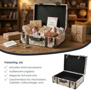 HMF VKO105 Vintage Vintage Koffer Truhe Holzkiste Holz 44 x 32 x 16 cm Deko Barock