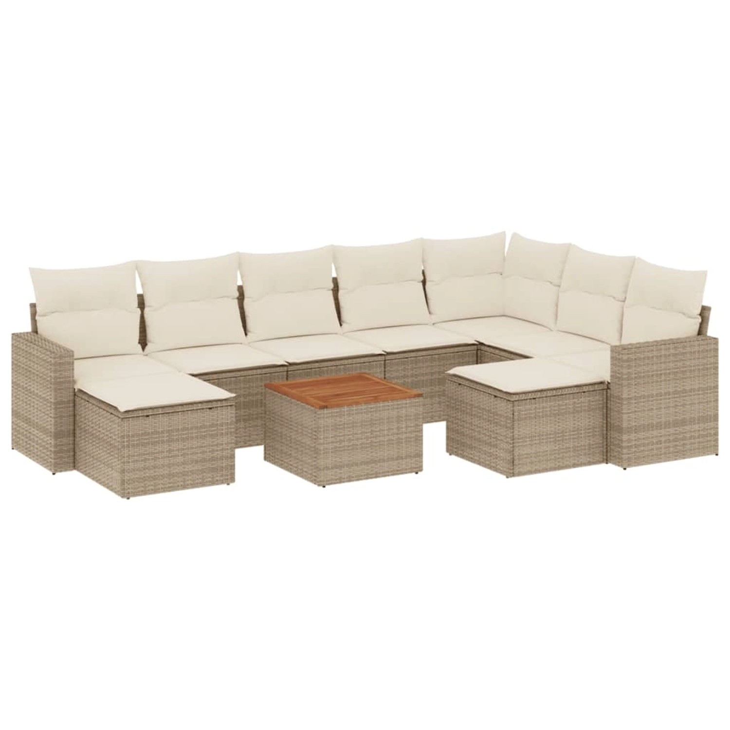 vidaXL 10-Tlg Garten-Sofagarnitur mit Kissen Beige Poly Rattan 3256737