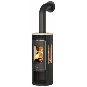 Justus Kaminofen Mino Trios 2.0, Stahl schwarz, Sandstein Holzoptik, 5 kW, EEK: A+