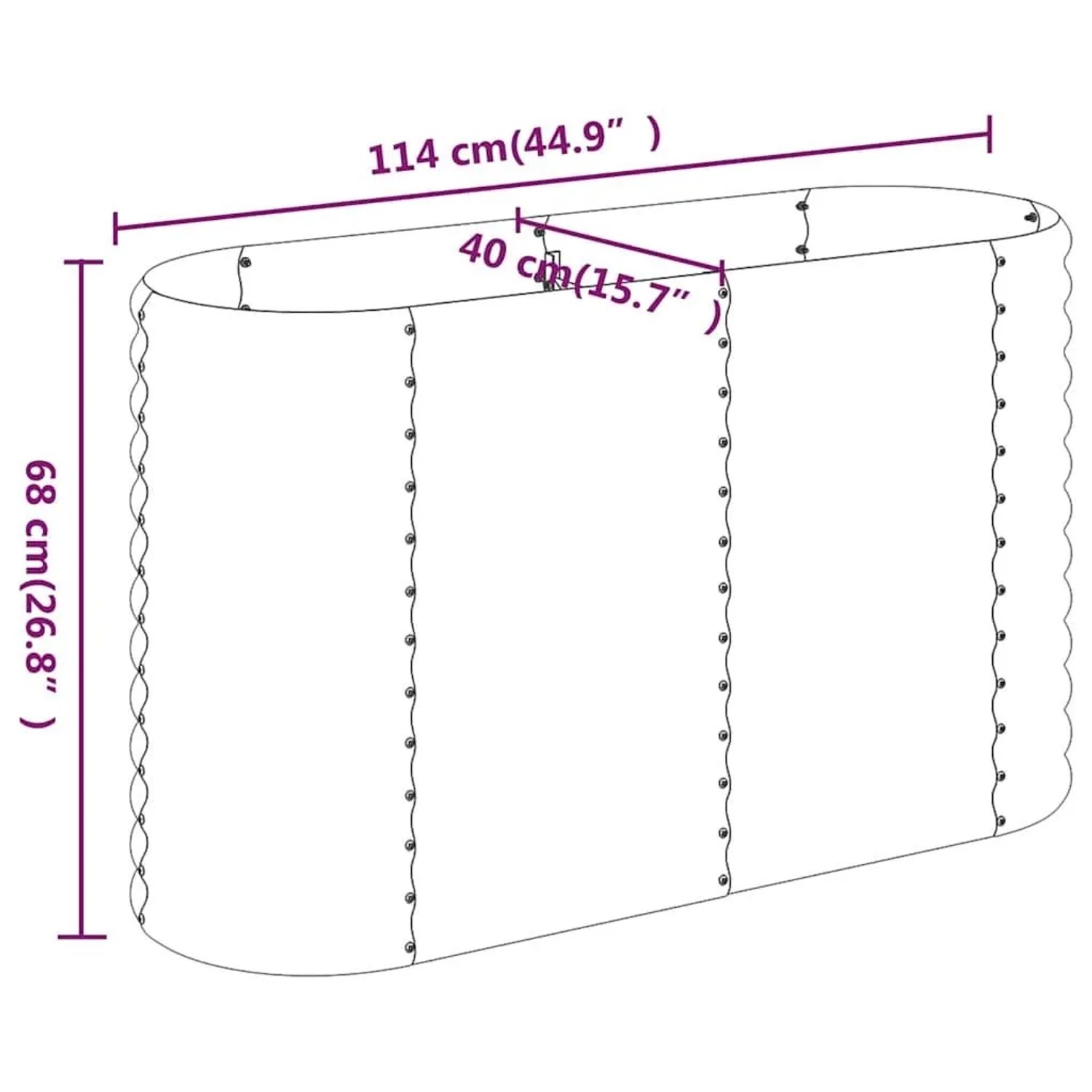 furnicato Hochbeet aus Stahl, anthrazit, 114x40x68 cm, pulverbeschichtet, ovale Form.