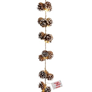 House of Seasons Tannenzapfen-Girlande mit LED, 270cm, braun. Dekorative Winter- und Weihnachtsbeleuchtung.