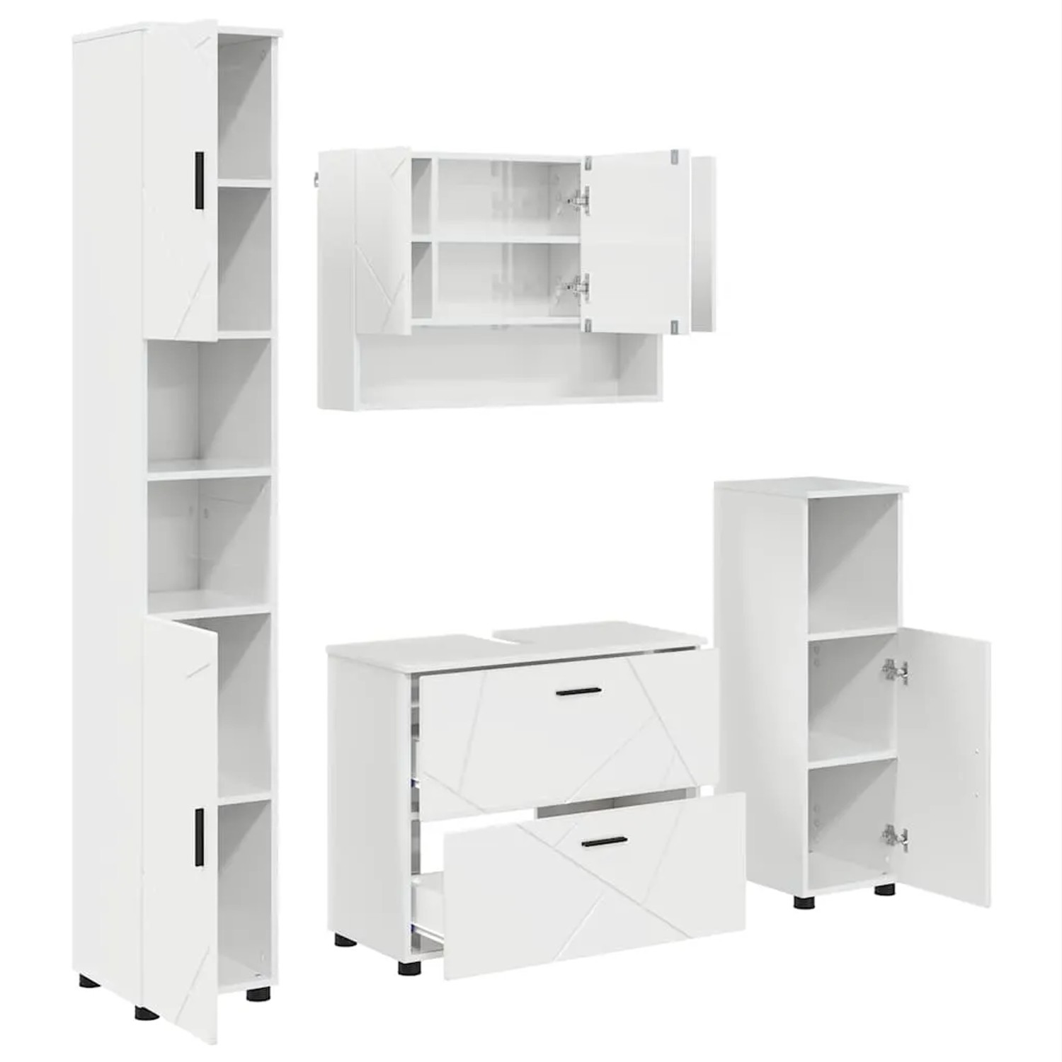 vidaXL Badezimmermöbel-Set 4-Tlg Hochglanz-Weiß Sperrholz und Metall 3393047